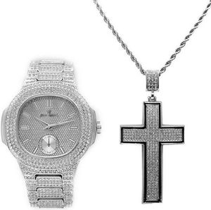 Silver Cross Necklace Diamond Watch Rope Chain